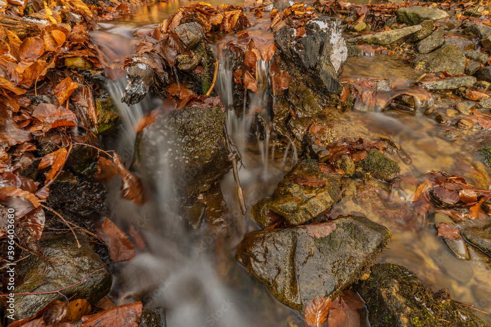 Waterfall under Cernava in east Moravia region in autumn winter cold day