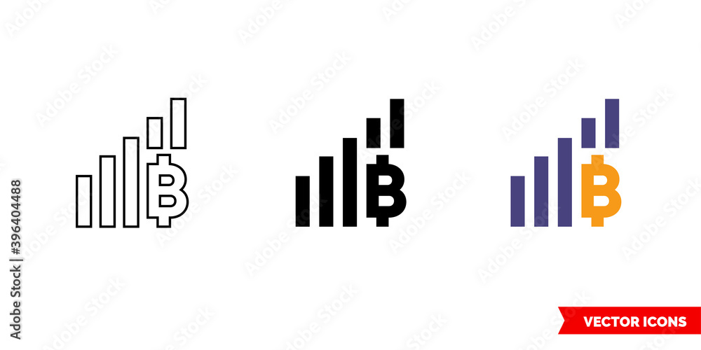 Bitcoin cryptocurrency icon of 3 types color, black and white, outline. Isolated vector sign symbol.