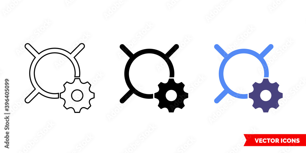 Currency settings icon of 3 types color, black and white, outline. Isolated vector sign symbol.