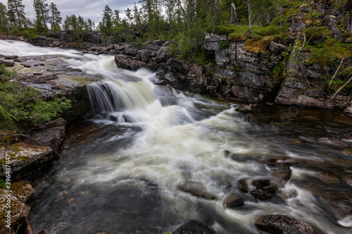 Beautiful landscape of the river and waterfall with long exposure  Norway