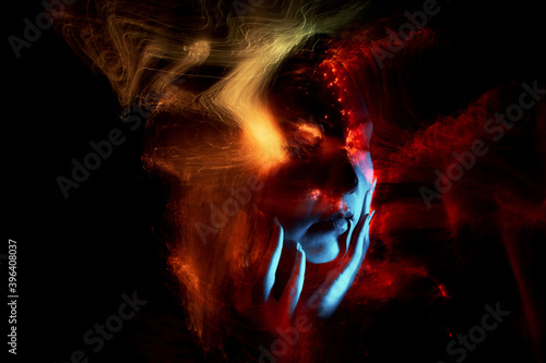 light painting portrait, new art direction, long exposure photo , light drawing at long exposure , abstract photo	
