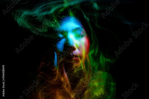 light painting portrait, new art direction, long exposure photo , light drawing at long exposure , abstract photo 