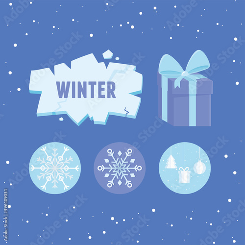 winter sale season ice gift box snowflakes decoration icons