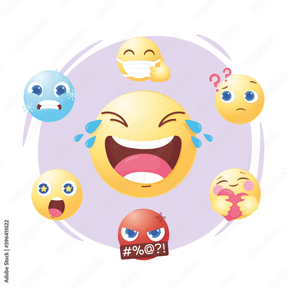 Fototapeta premium social media emoji set different mood and emotion expression