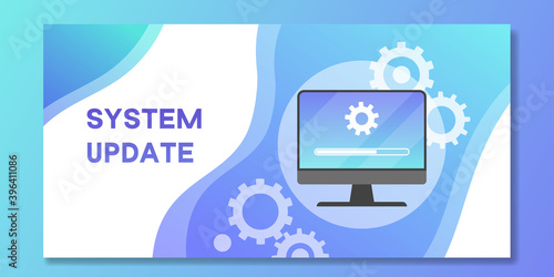 System software update and upgrade banner. Loading new software process on computer screen, vector illustration. Concept of update operation system, website under construction