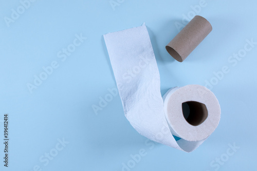 toilet paper on blue background