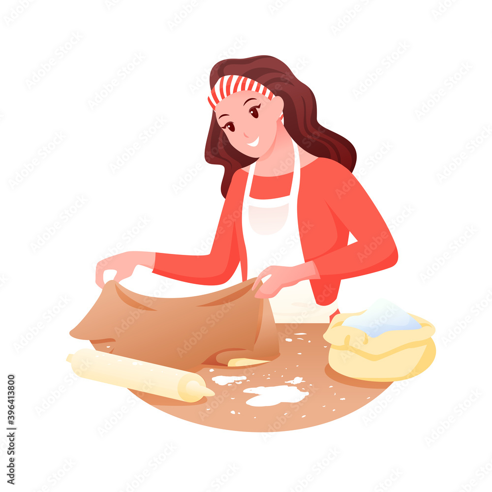 Cooking food, woman making dough for baking bread, pizza Cooking food, woman making dough for baking bread, pizza