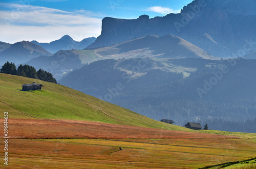 Autumn landscape in the Dolomite Alps on a sunny day