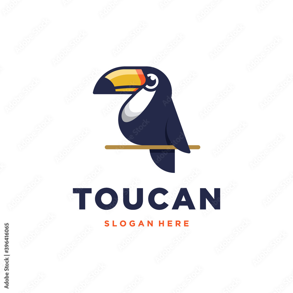 Fototapeta premium Toucan logo. Isolated toucan mascot cartoon vector illustration on light background