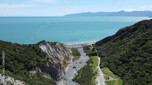 Breathtaking view of Putangirua Pinnacles in New Zealand photo