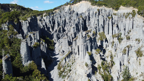 Breathtaking view of Putangirua Pinnacles rock formations in New Zealand photo