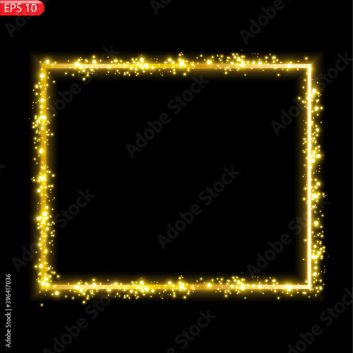 banner. a festive golden, glowing frame that is strewn with gold dust