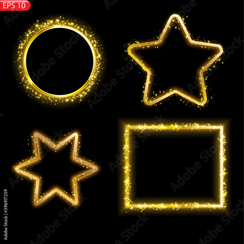 banner. a festive golden, glowing frame that is strewn with gold dust