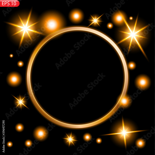 banner. a festive golden, glowing frame that is strewn with gold dust