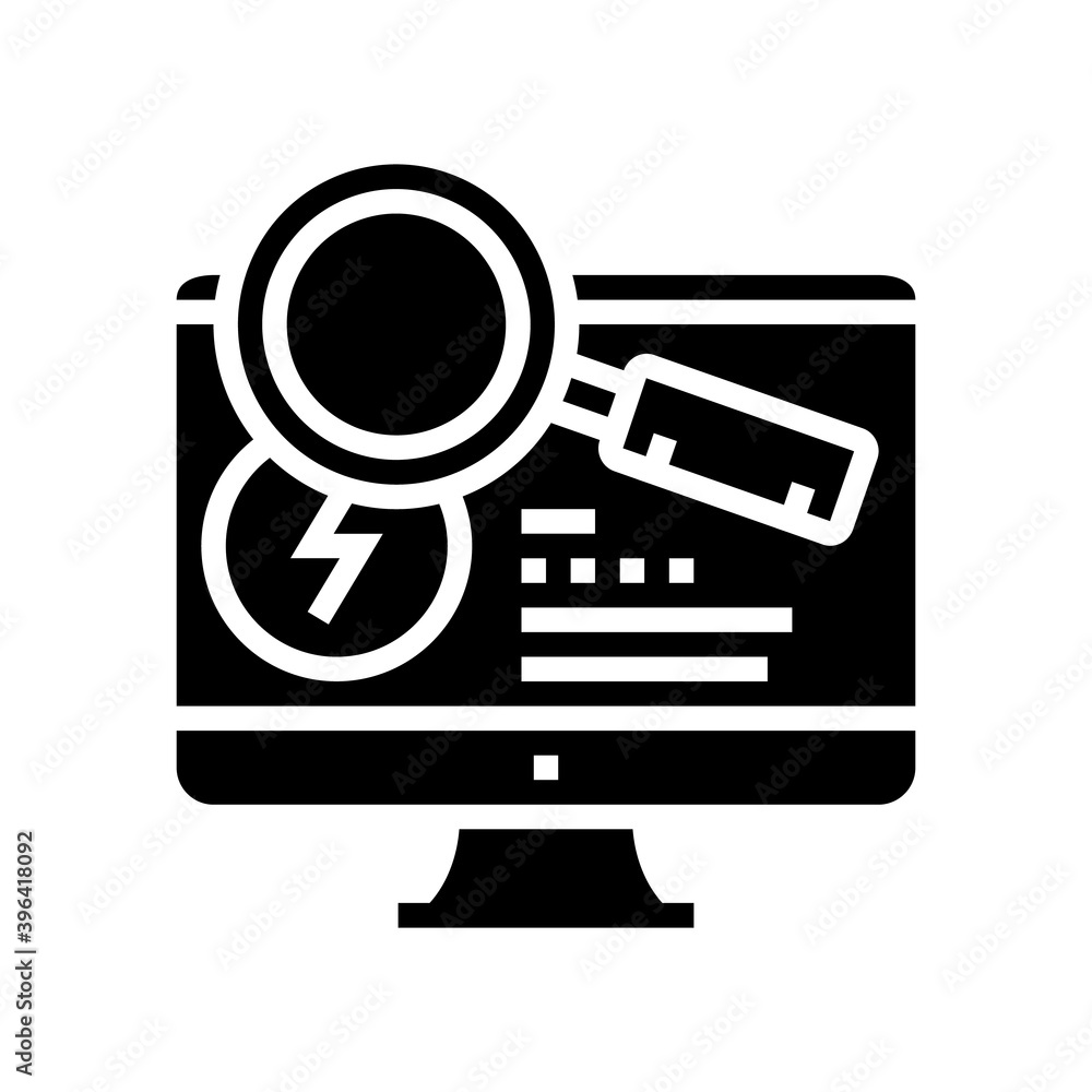 research computer incident glyph icon vector. research computer incident sign. isolated contour symbol black illustration - obrazy, fototapety, plakaty 