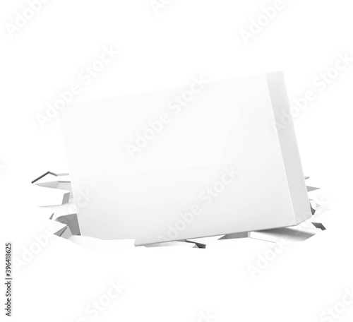 Realistic broken hole with box. Vector illustration isolated on white background. Ready for your design. EPS10.	