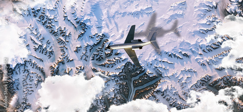 Fototapeta Naklejka Na Ścianę i Meble -  top view of earth surface from space, satellite photo with flying airplane. elements of this image furnished by nasa