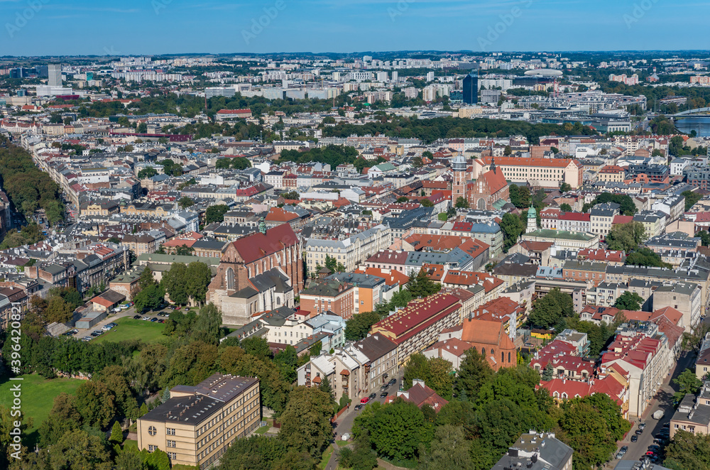 Krakow, Poland, aerial view of the Kazimierz district (former Jewish district)