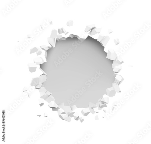 Realistic broken hole in the wall. Vector illustration isolated on white background. Ready for your design. EPS10.	