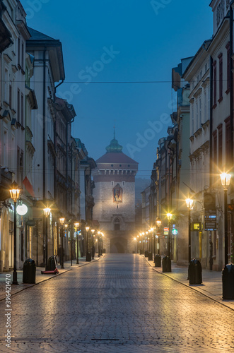 Florianska street in the night, Krakow, Poland, old city photo