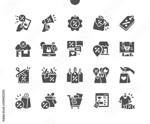 Sale. Price tag promotion. Limited time only. Shop now. Special offer. Discounts online. Gift discounts. Shopping. Discount clothing. Vector Solid Icons. Simple Pictogram