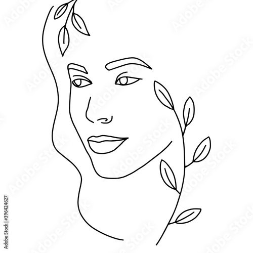 face of a beautiful young woman line art