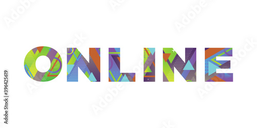 Online Concept Retro Colorful Word Art Illustration