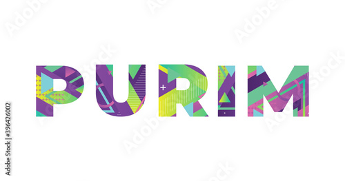 Purim Concept Retro Colorful Word Art Illustration