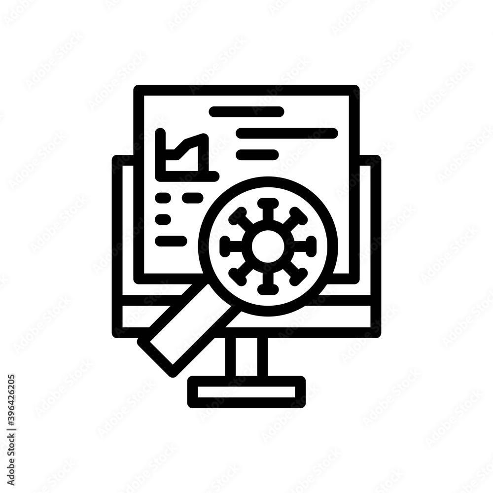 virus search icon in line style isolated on white background. EPS 10 virus search icon in line style isolated on white background. EPS 10