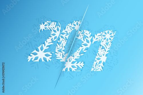 2021 New Year banner. Year 2021 Design with Snowflakes. Template for Christmas flyers, greeting cards and brochures.