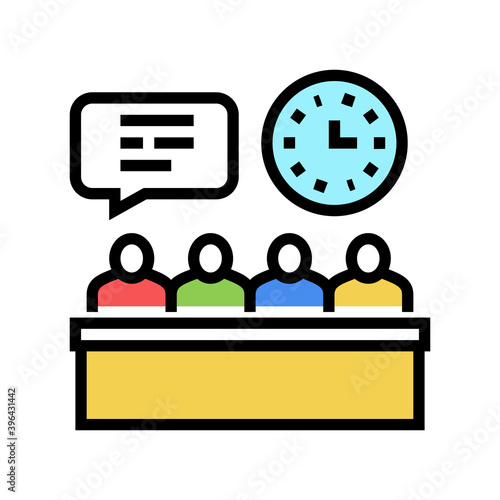 meeting and discussion directors of manufacturing factory color icon vector. meeting and discussion directors of manufacturing factory sign. isolated symbol illustration
