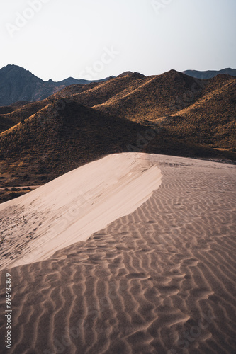 Landscape of dune and mountains