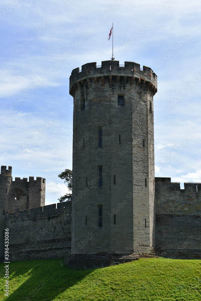 Exterior bottom view of Guy's Tower of Warwick Castle, England, UK