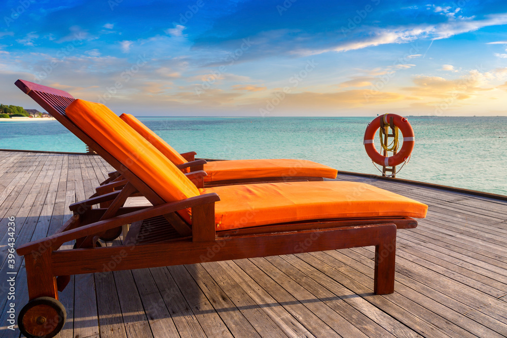 Sun bed (sunbed) at tropical resort