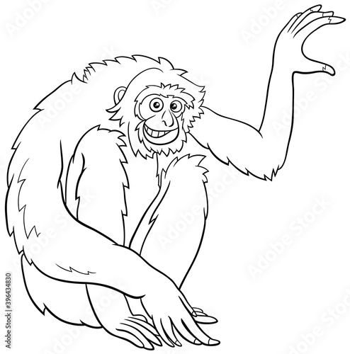 gibbon ape cartoon animal character coloring book page