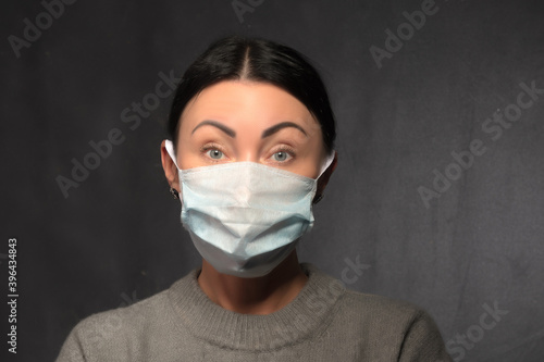 Healthy woman using medical protective mask to health protection