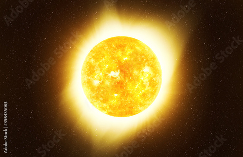Bright Sun against dark starry sky in Solar System, elements of this image furnished by NASA photo