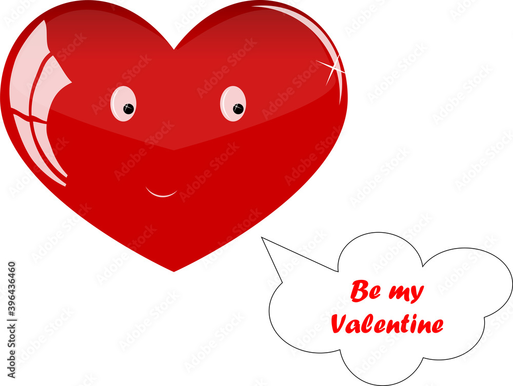 Be my Valentine red heart symbol with eyes on white background, celebration day, sweet offer, funny picture Be my Valentine red heart symbol with eyes on white background, celebration day, sweet offer, funny picture
