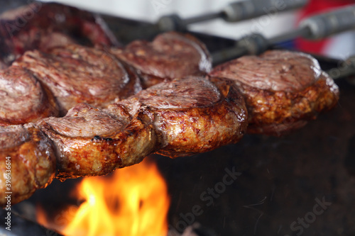 Traditional Brazilian barbecue. Picanha, Ancho. Steaks grilled