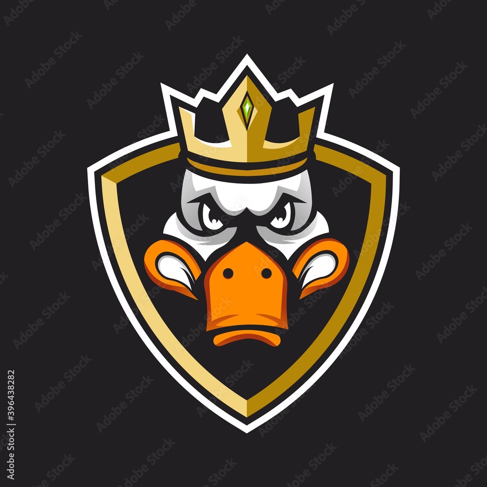 Duck mascot logo design with modern illustration concept style for badge, emblem and t-shirt printing. the king of the duck Duck mascot logo design with modern illustration concept style for badge, emblem and t-shirt printing. the king of the duck