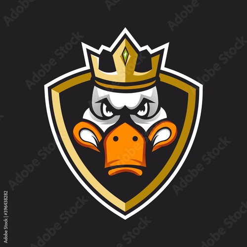 Duck mascot logo design with modern illustration concept style for badge, emblem and t-shirt printing. the king of the duck