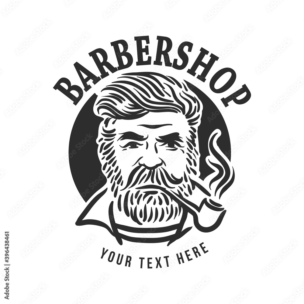 Fototapeta Barber Shop logo template with stylish hairstyle hipster portrait