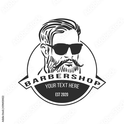 Barber Shop logo template with stylish hairstyle hipster portrait