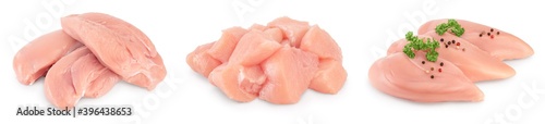 Fresh chicken fillet isolated on white background with full depth of field. Set or collection