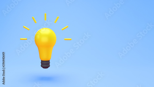 Light bulb idea creative concept. Minimal concept idea of yellow light bulb isolated on blue background with copy space for text. 3D rendering.