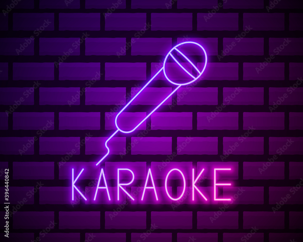 Karaoke pink glowing neon ui ux icon. Glowing sign logo vector . Bright vector neon sign . Karaoke party . Karaoke pink glowing neon ui ux icon. Glowing sign logo vector . Bright vector neon sign . Karaoke party .