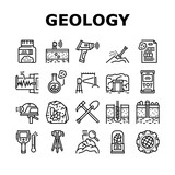 Geology Researching Collection Icons Set Vector. Gyro Theodolite And And Laser Level, Field Controller And Thermal Imager Geology Equipment Black Contour Illustrations