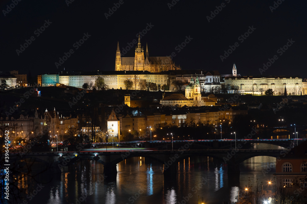 illuminated prague castle and saint vitus church. in the center of Prague in the Czech Republic at night