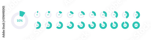 Ring percentage pie chart diagram or loading circle on white