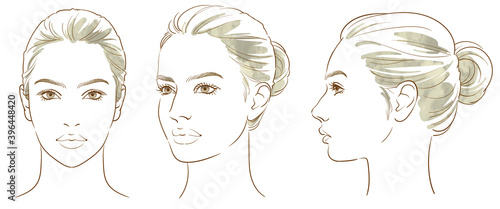 女性の顔のスタイルイラスト(カラー) バリエーション
